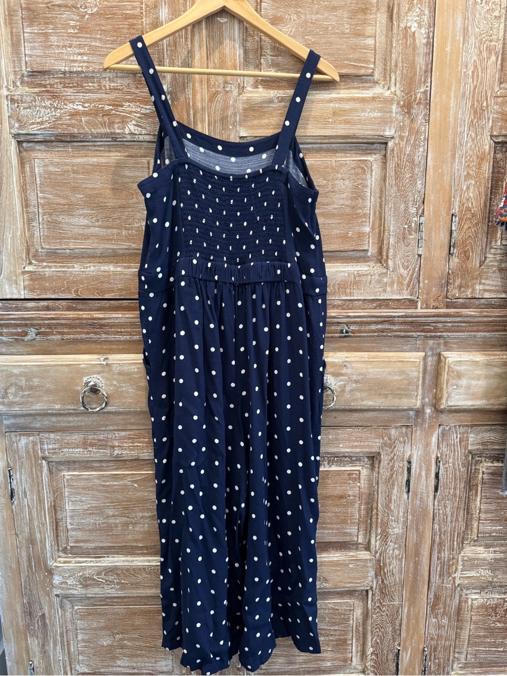 LOFT Navy and White Polka Dot Wide Keg Cropped Jumper Nautical Vacation - Picture 4 of 9